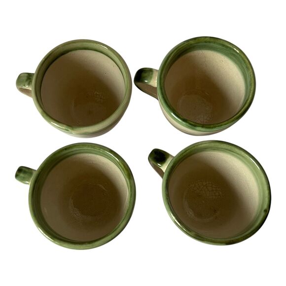 MCM John B Taylor Louisville Stoneware Pottery Green Rim 4pc Set Coffee Cup Mug - Picture 3 of 12